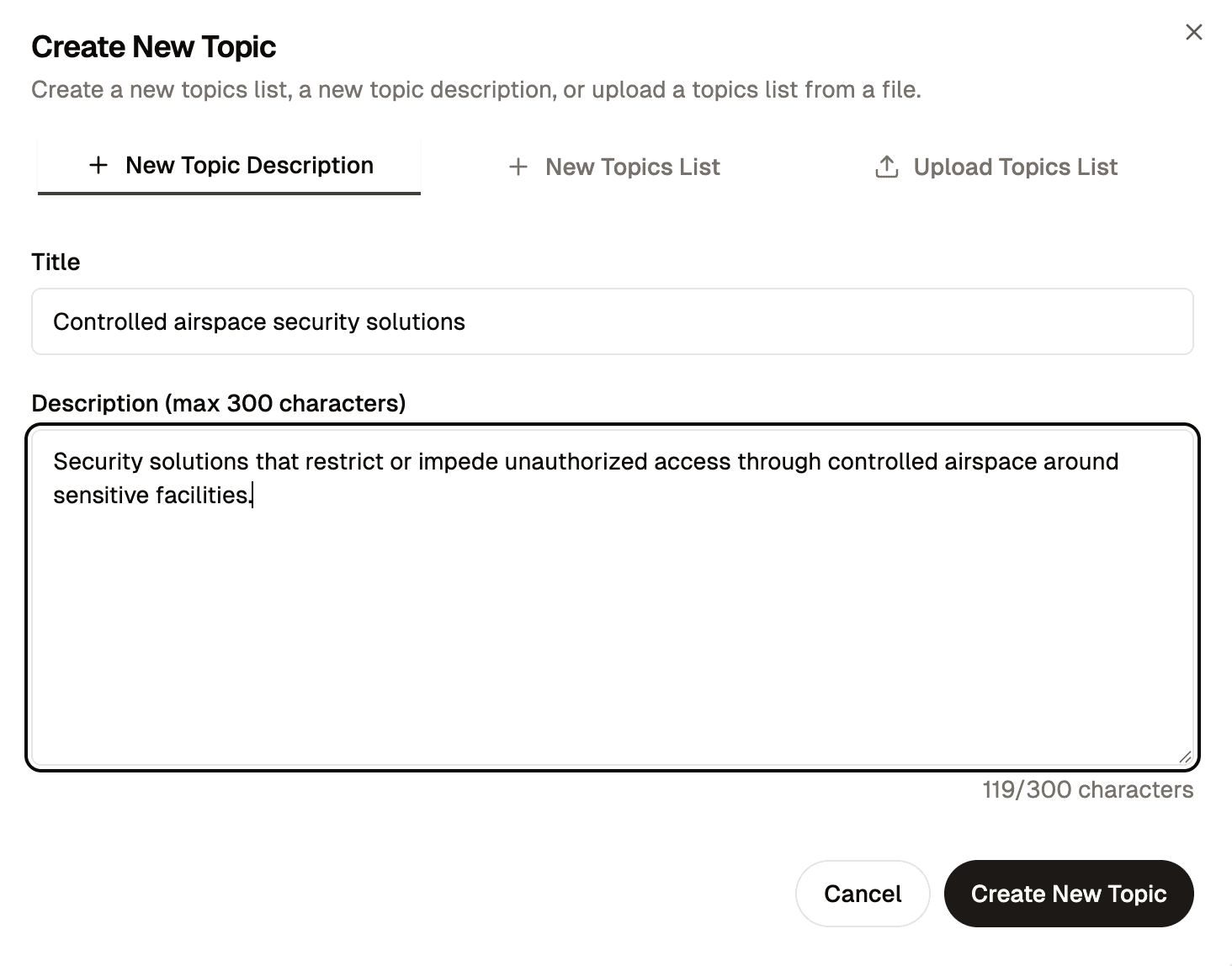 new topic description